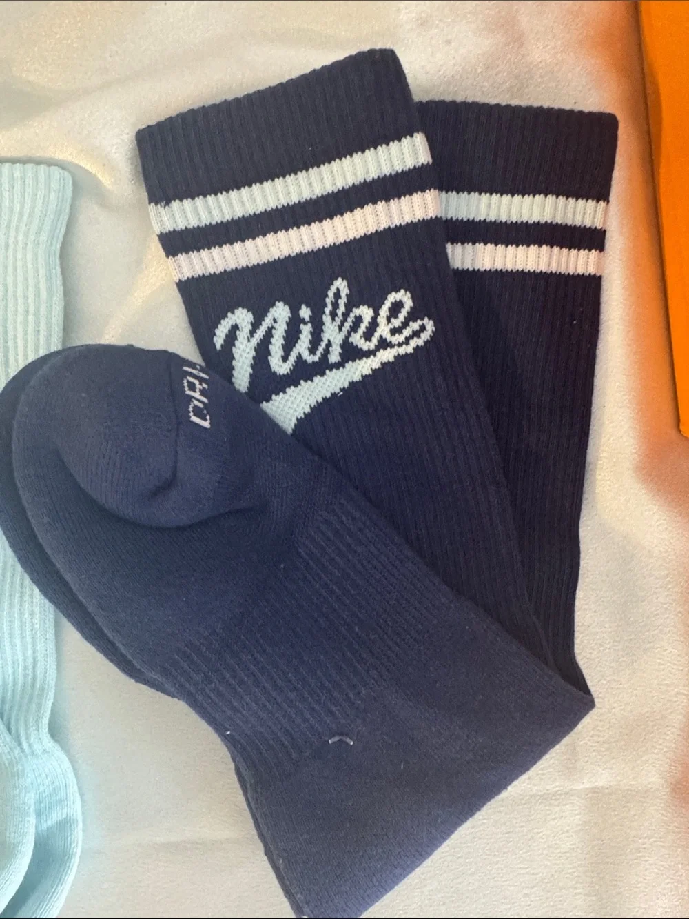 New! Soft Nike Crew Socks Pack - White, Light Blue & Navy
